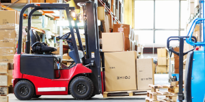 forklift with boxes