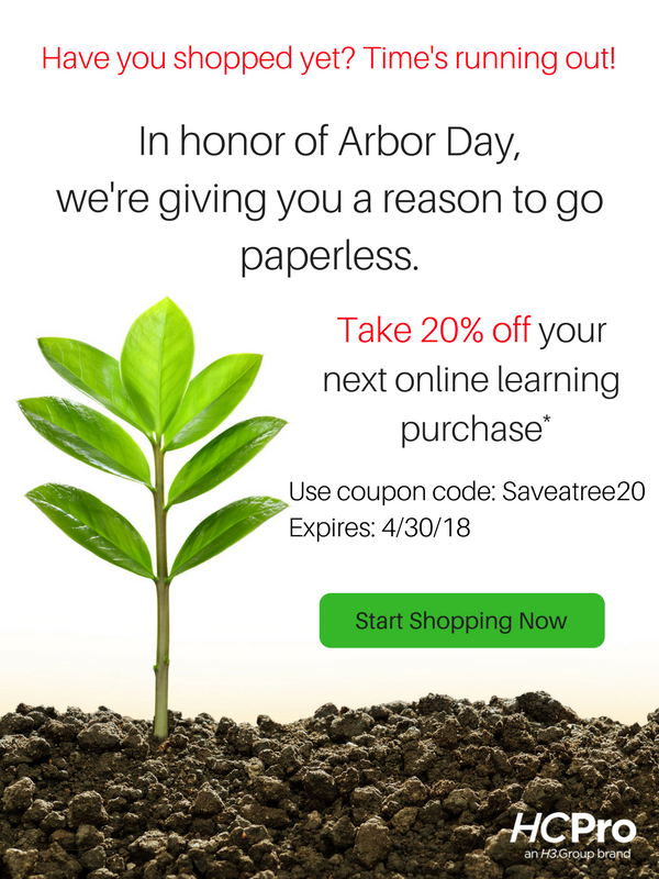 Arbor Day Discount - go paperless with 20% off all online learning purchases between now and 4/30. Code: saveatree20