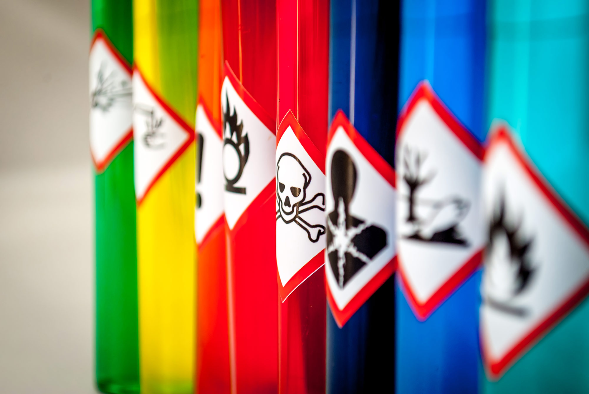 chemical-hazards-labeled-containers
