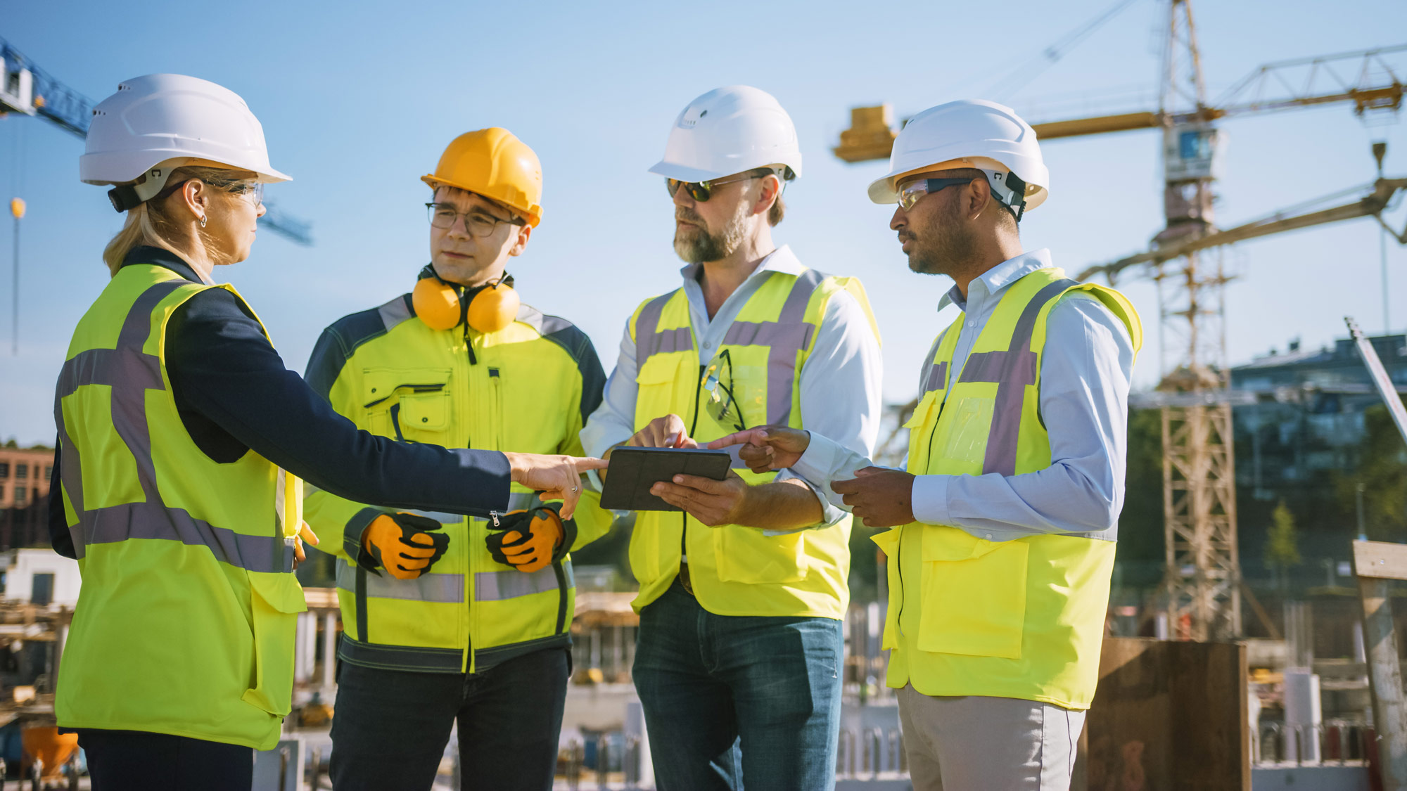 employees having a safety meeting