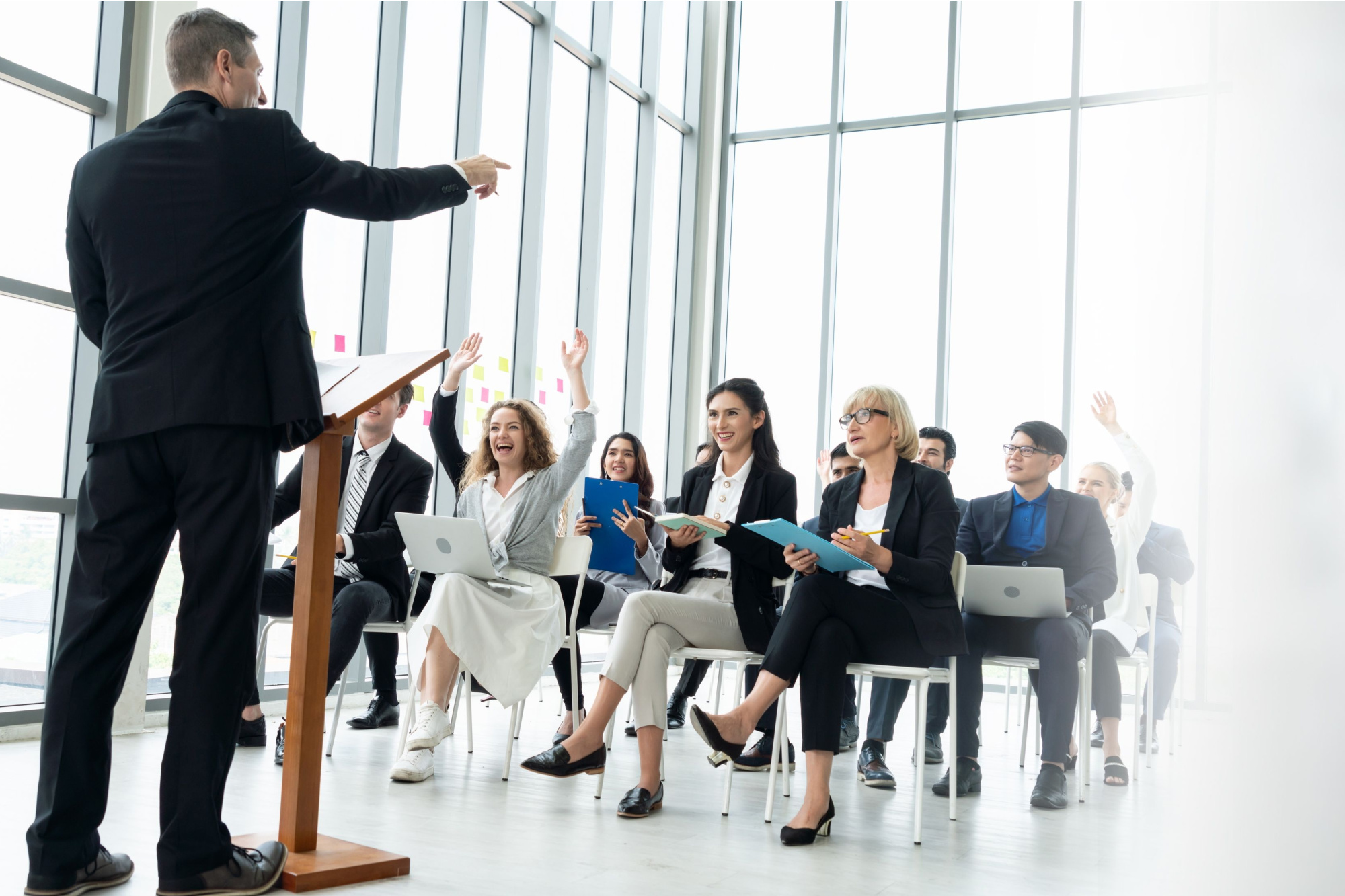 trainer conducting a workplace training session in an office setting