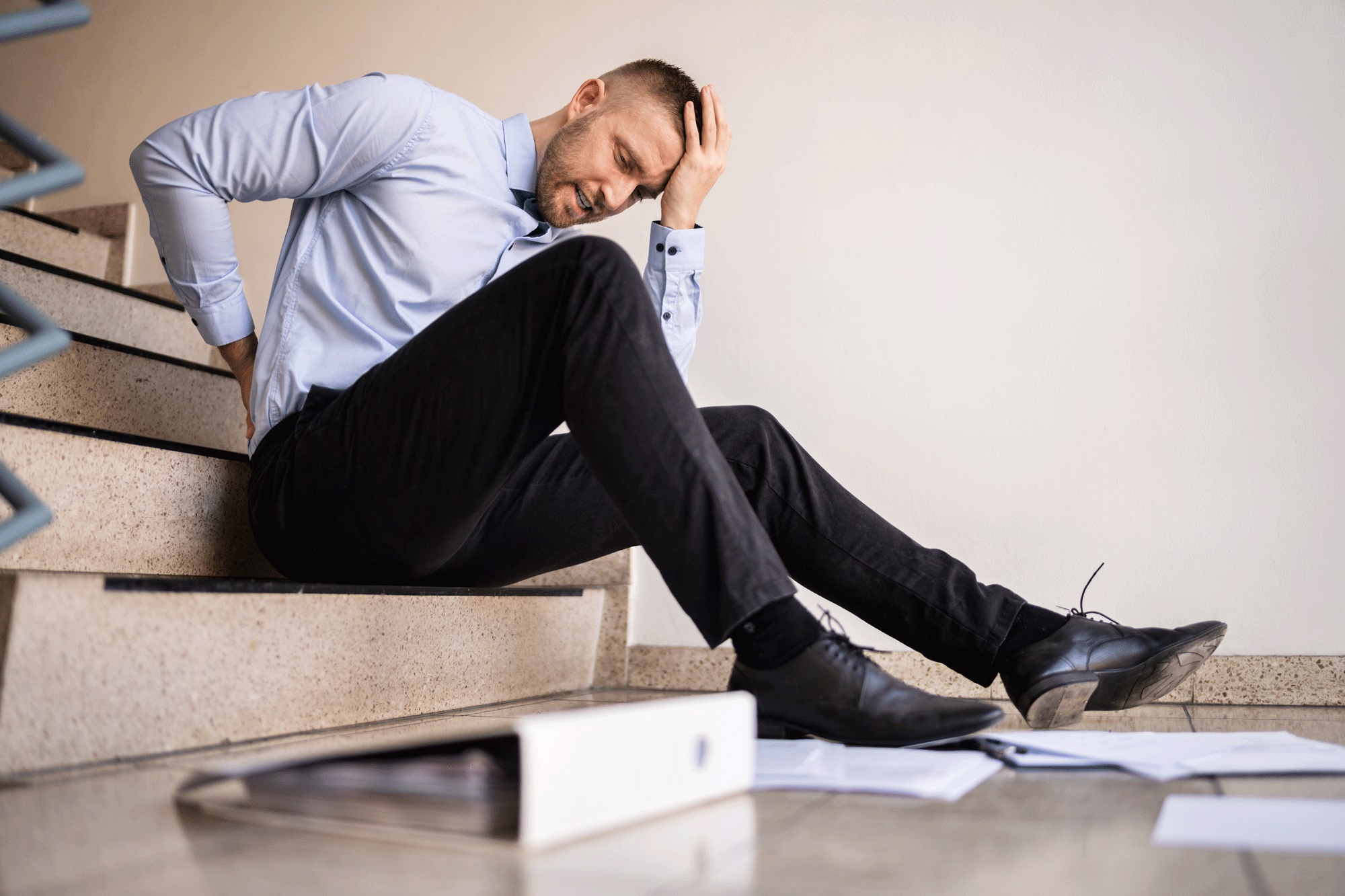 office employee after falling down stairs and hitting his head