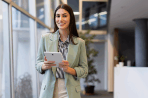 Employee holding tablet