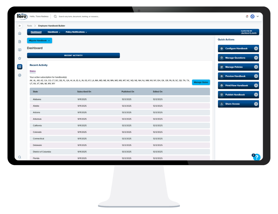 Employee Handbook Builder dashboard