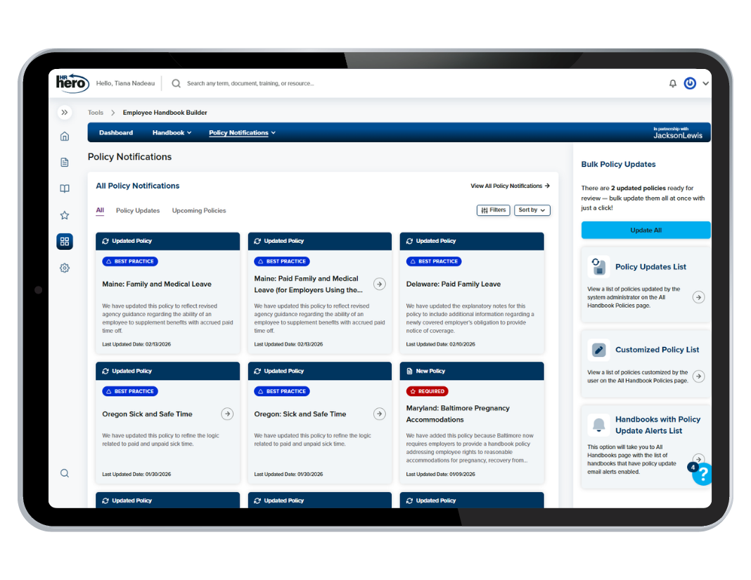 Handbook manager policy notifications