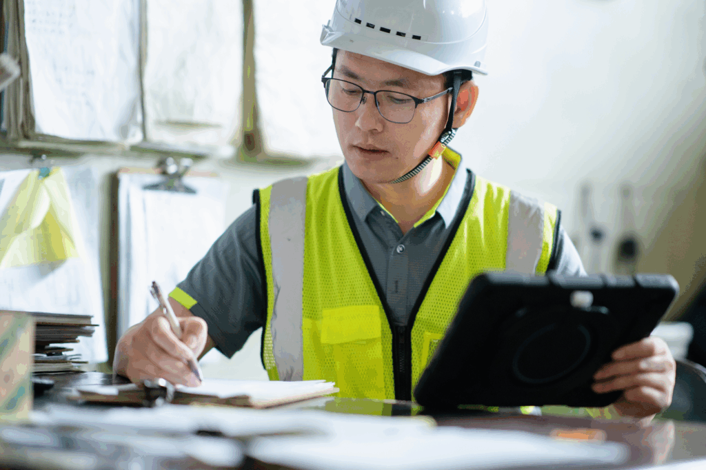 safety worker checking lists