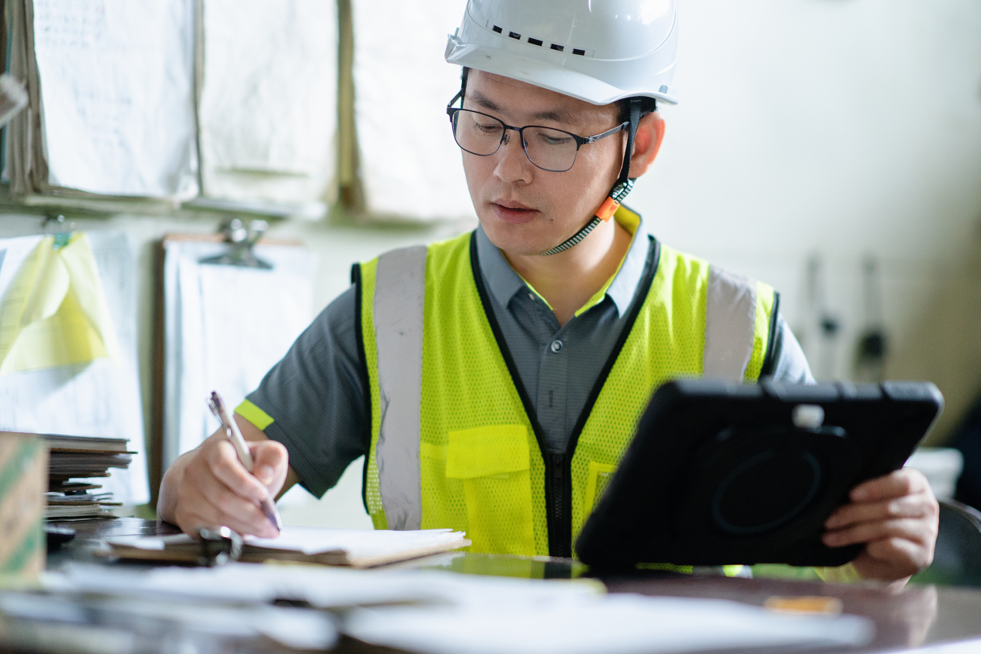 safety worker checking lists
