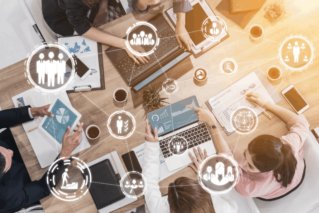 Modern graphic interface showing professional employee hiring and headhunter seeking interview candidate for future manpower.