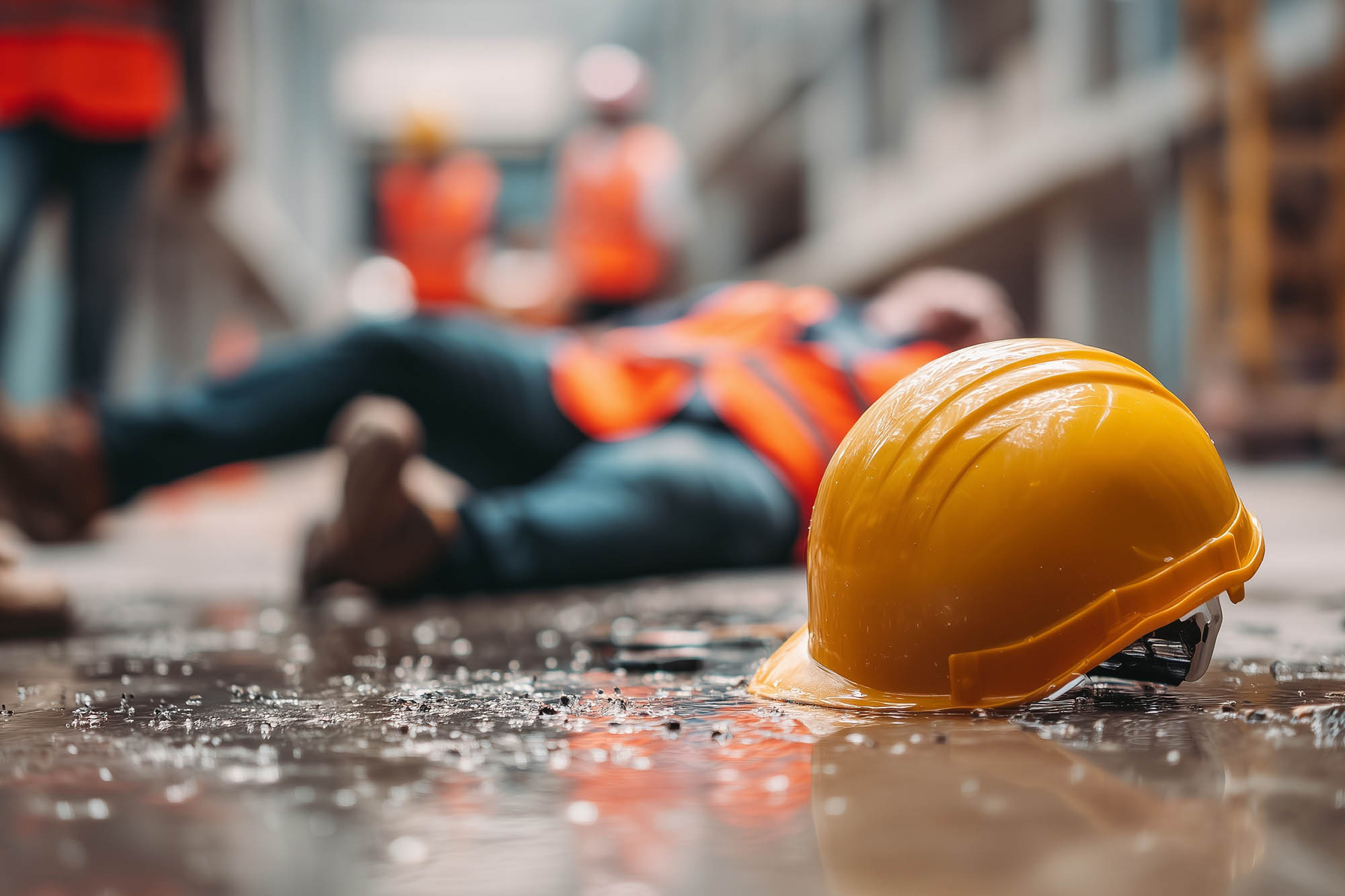 hard hard on ground with worker laying down in background