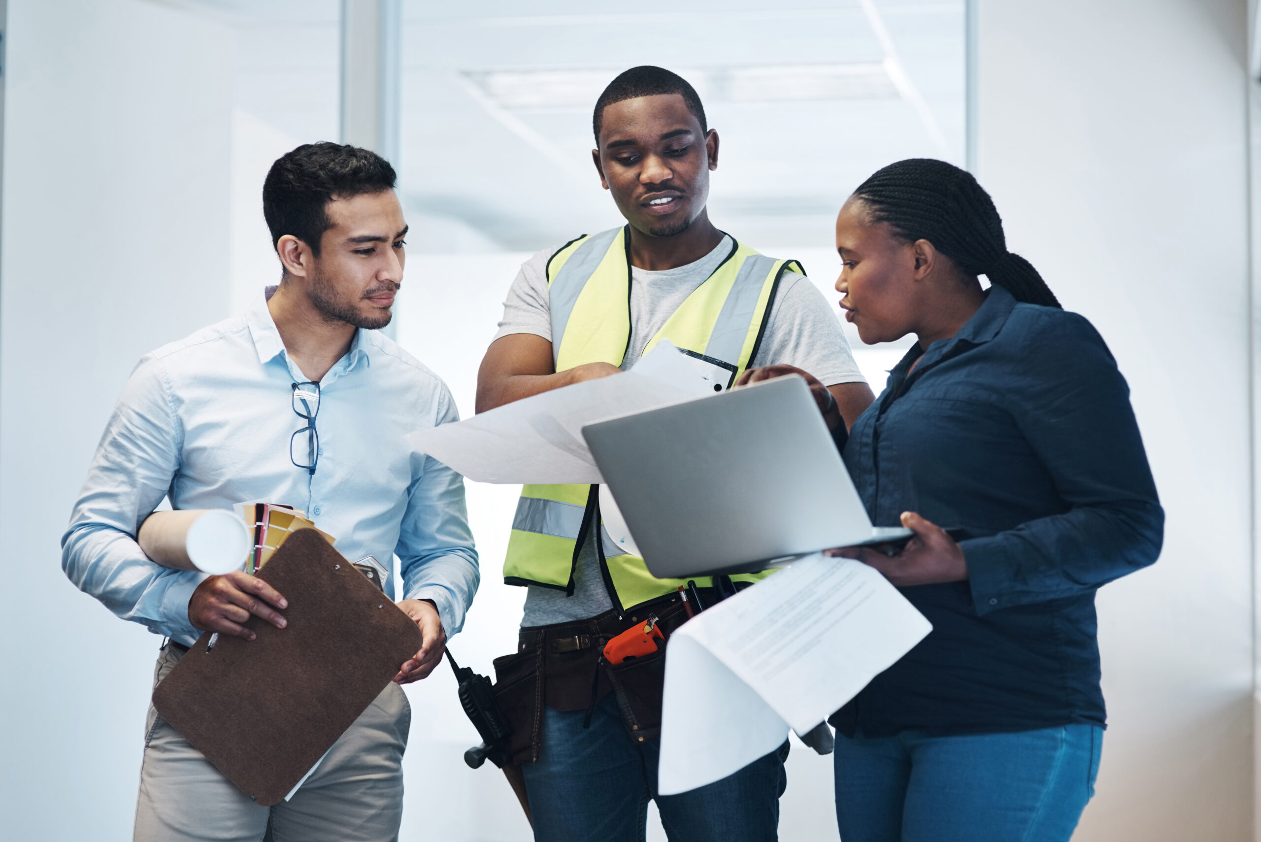 safety workers going over paperwork
