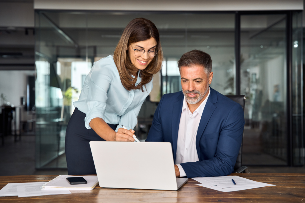 Two colleagues of professional business people working together.