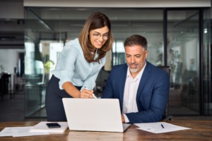 Two colleagues of professional business people working together.